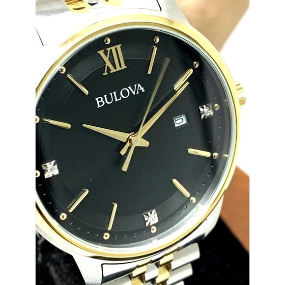 Bulova Men's Watch 98D163 Black Dial Diamond Accent Quartz Two Tone Steel - Picture 12 of 13